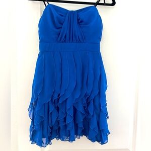 Size 5/6 vibrant blue strapless party dress with ruffle detailing